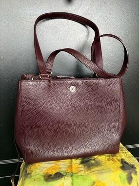 Dagne Dover Pebbled Leather Tote in Burgundy
